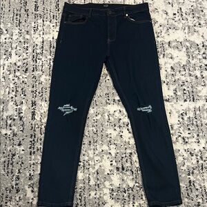 Men's Distressed Dark Blue Jeans
